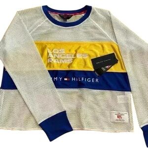 Womens NFL Rams Spirit Wear New Blue Yellow White Net Top large